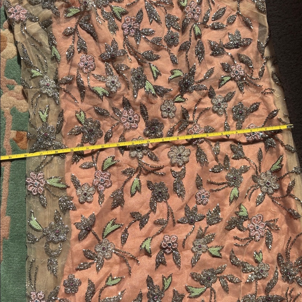 Stunning Vintage handmade Peach Floral with Sheer Beaded Overlay - Picture 14 of 16